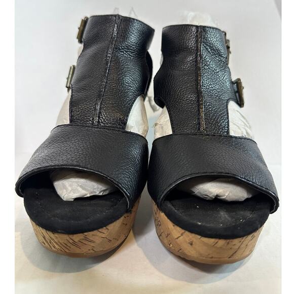 Nine West Size 9 Black Leather Adjustable Zip Wedge Heel Sandal Vacation  Erino - Picture 2 of 12